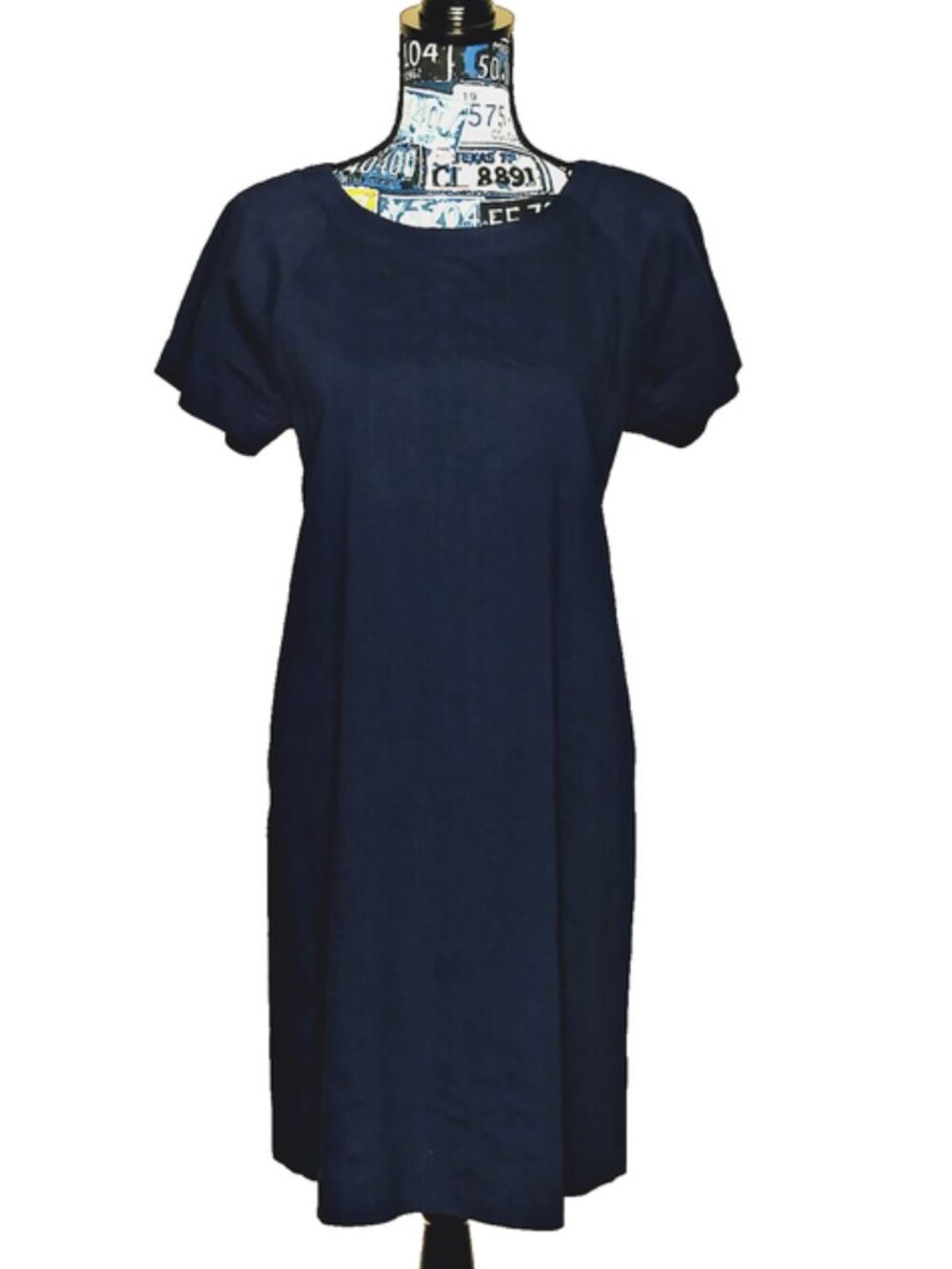 THEORY Keshelle Lace Back Raglan Dress Caliver Linen Crunch Wash Navy Blue Sz 8 - Picture 2 of 8
